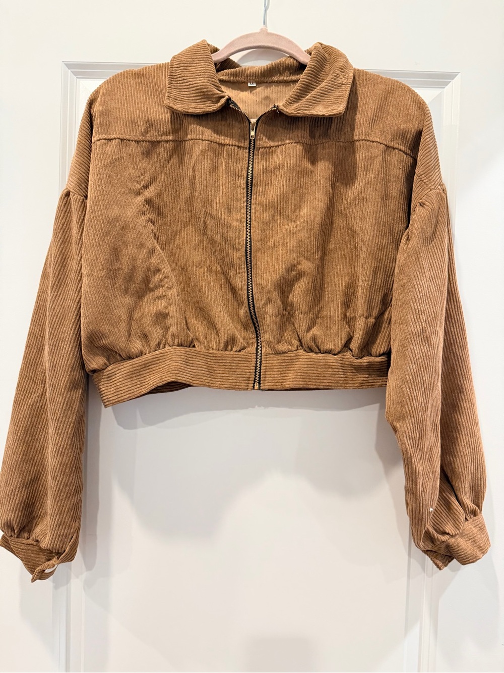Amazon Cropped Corduroy Bomber Jacket in Brown